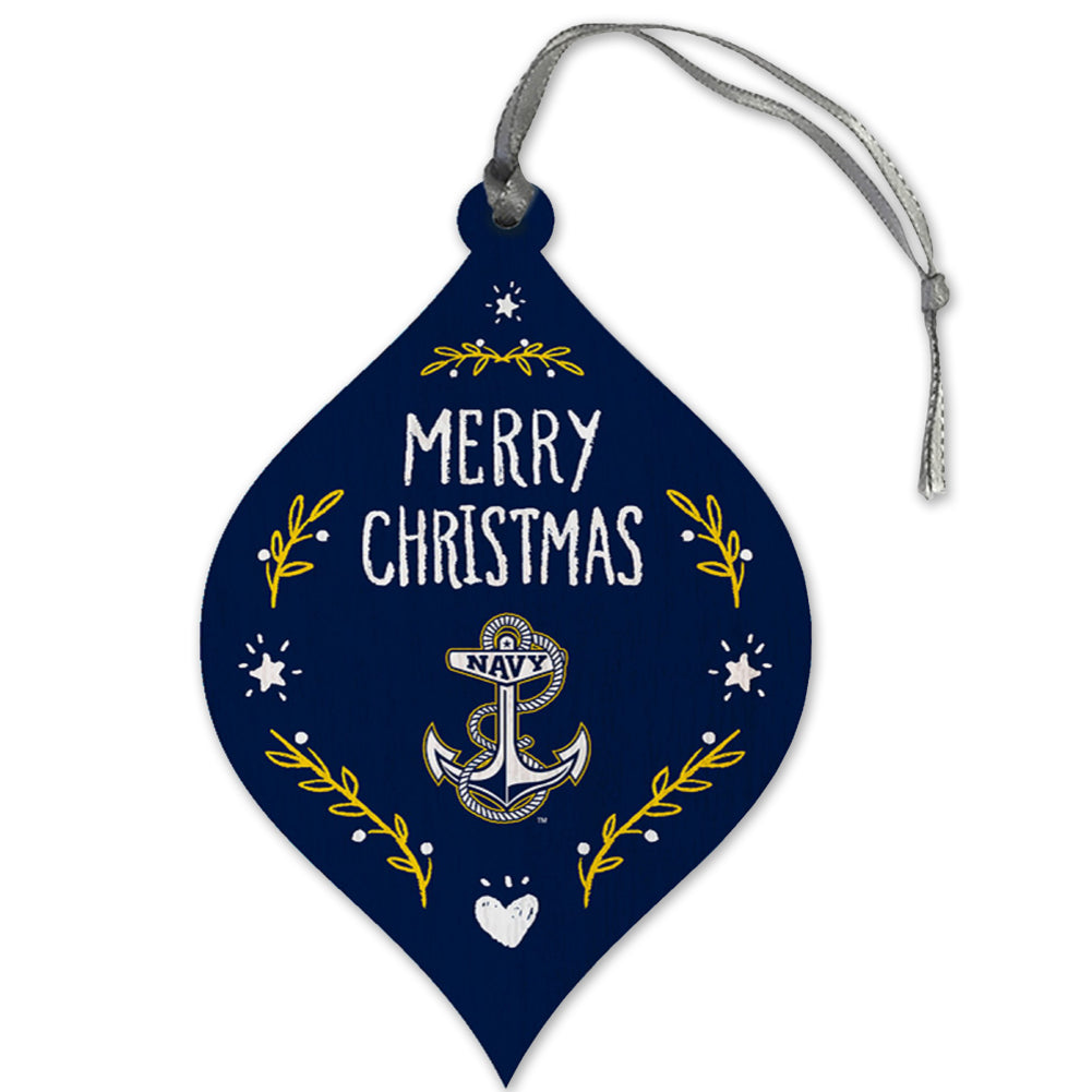 NAVY MERRY CHRISTMAS TEARDROP ORNAMENT 1