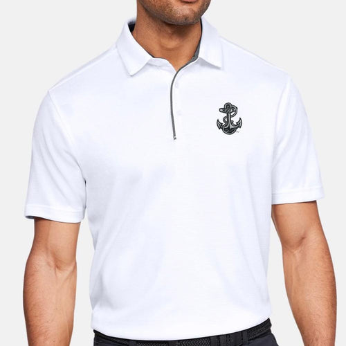 NAVY TONAL ANCHOR UNDER ARMOUR TECH POLO (WHITE) 2