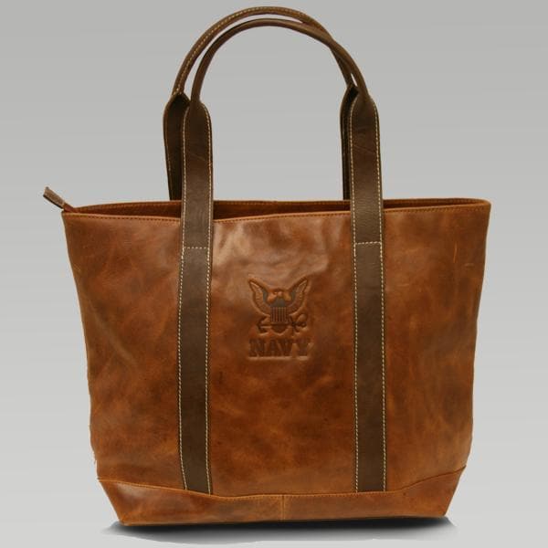 NAVY TWOTONE LEATHER TOTE