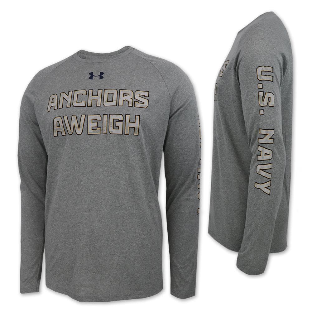 NAVY UNDER ARMOUR ANCHORS AWEIGH LONG SLEEVE TECH T-SHIRT (GREY) 1