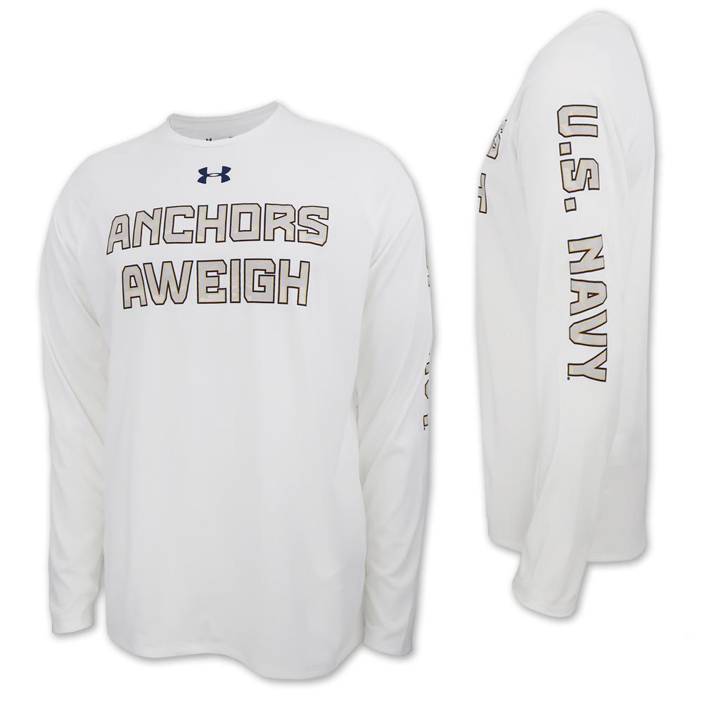 NAVY UNDER ARMOUR ANCHORS AWEIGH LONG SLEEVE TECH T-SHIRT (WHITE) 1