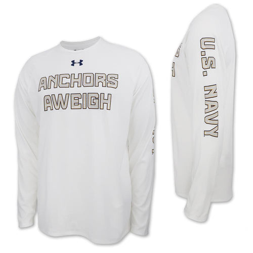 NAVY UNDER ARMOUR ANCHORS AWEIGH LONG SLEEVE TECH T-SHIRT (WHITE) 1