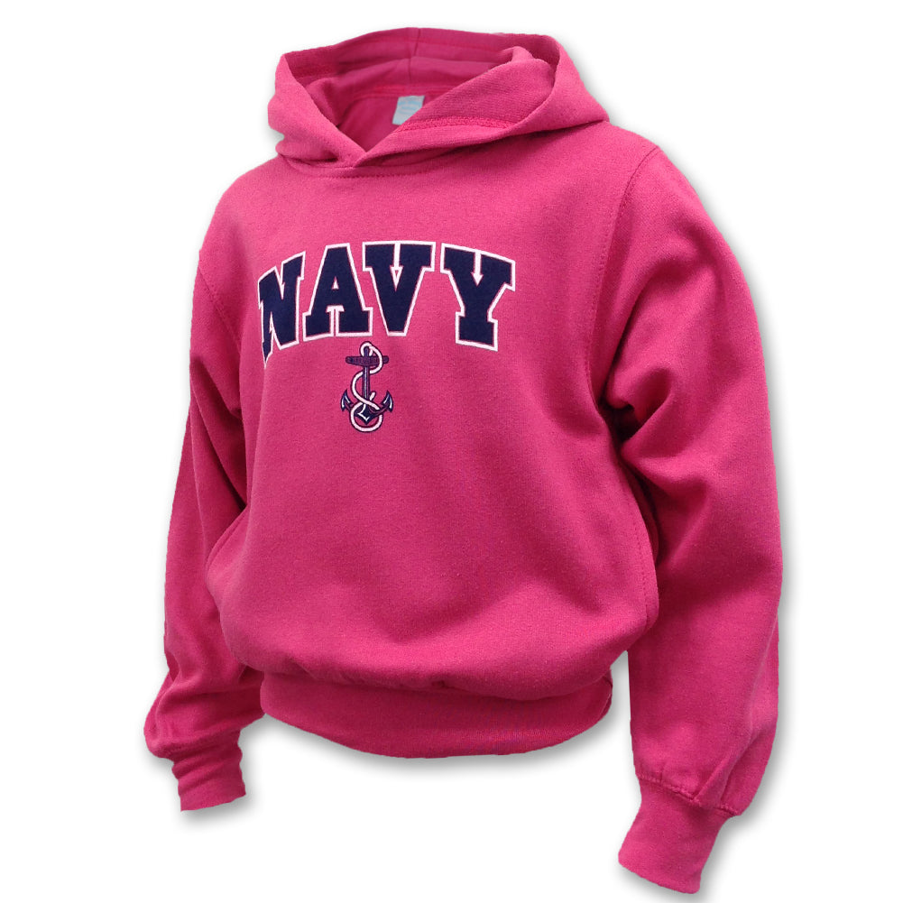 NAVY YOUTH ARCH ANCHOR HOOD (PINK)