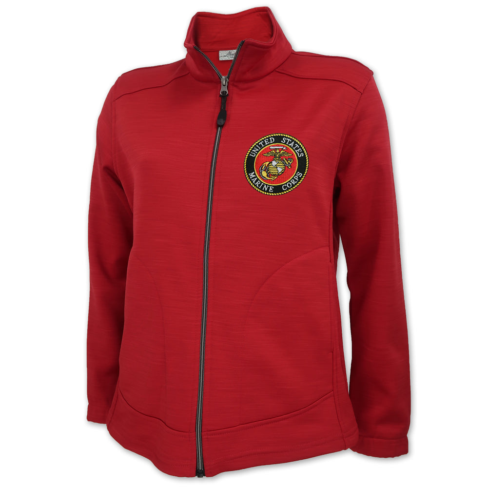 UNITED STATES MARINE CORPS SEAL LADIES FULL ZIP TIGER STRIPE FLEECE JACKET (RED) 1