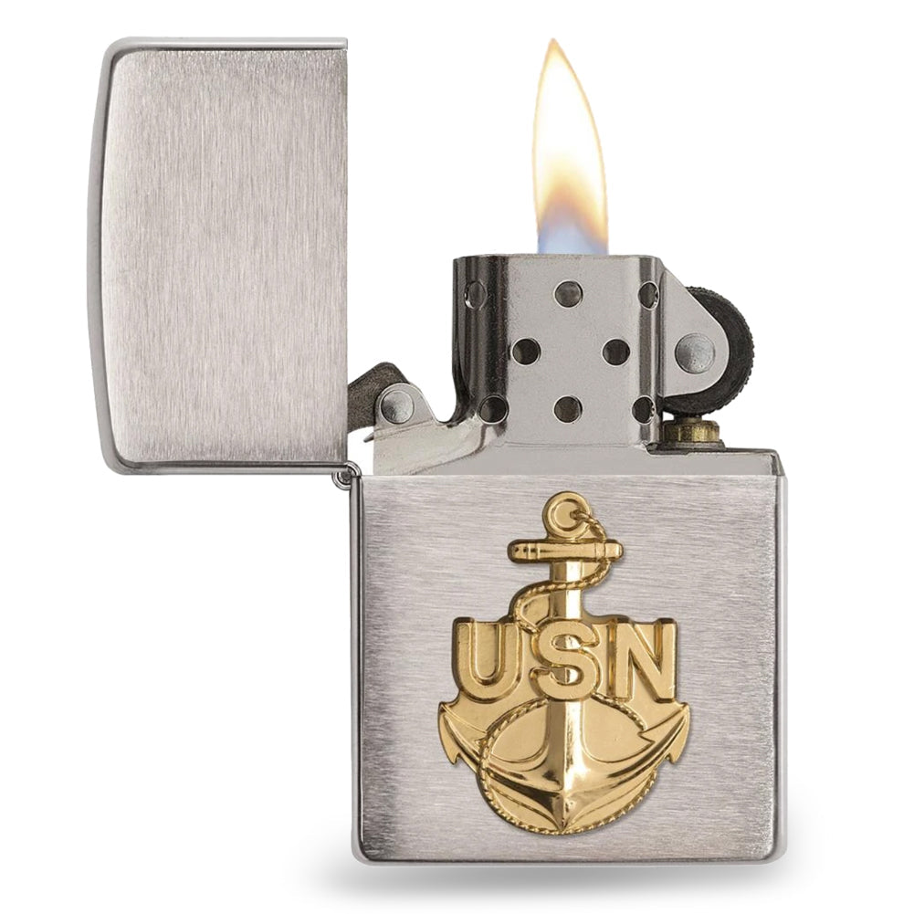 UNITED STATES NAVY BRUSHED CHROME EMBLEM ZIPPO LIGHTER 1