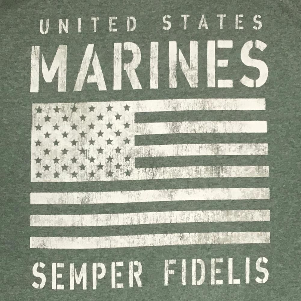 USMC DISTRESSED FLAG SEMPER FI T-SHIRT (HEATHER GREEN) 2