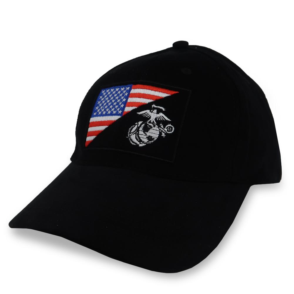 USMC GLOBE AND ANCHOR FLAG HAT (BLACK) 2