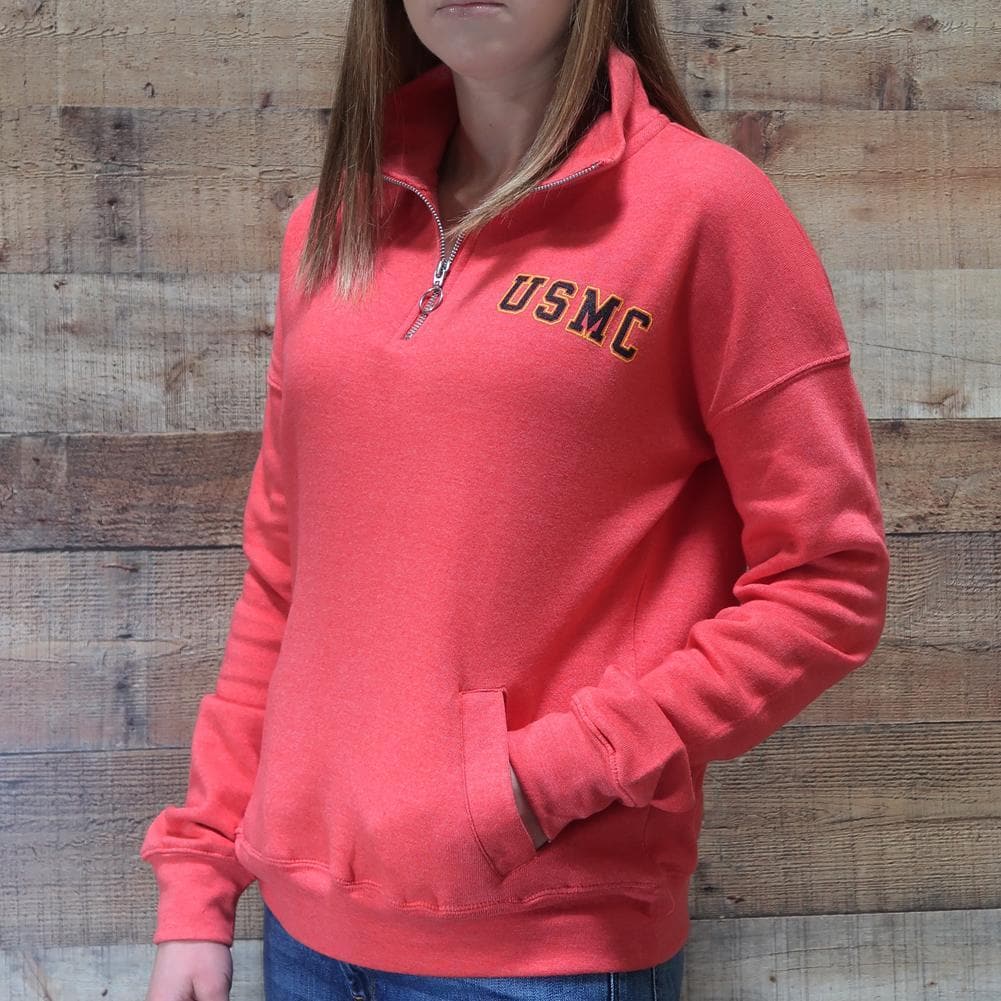 USMC LADIES DAKOTA QUARTER ZIP PULLOVER (RED)