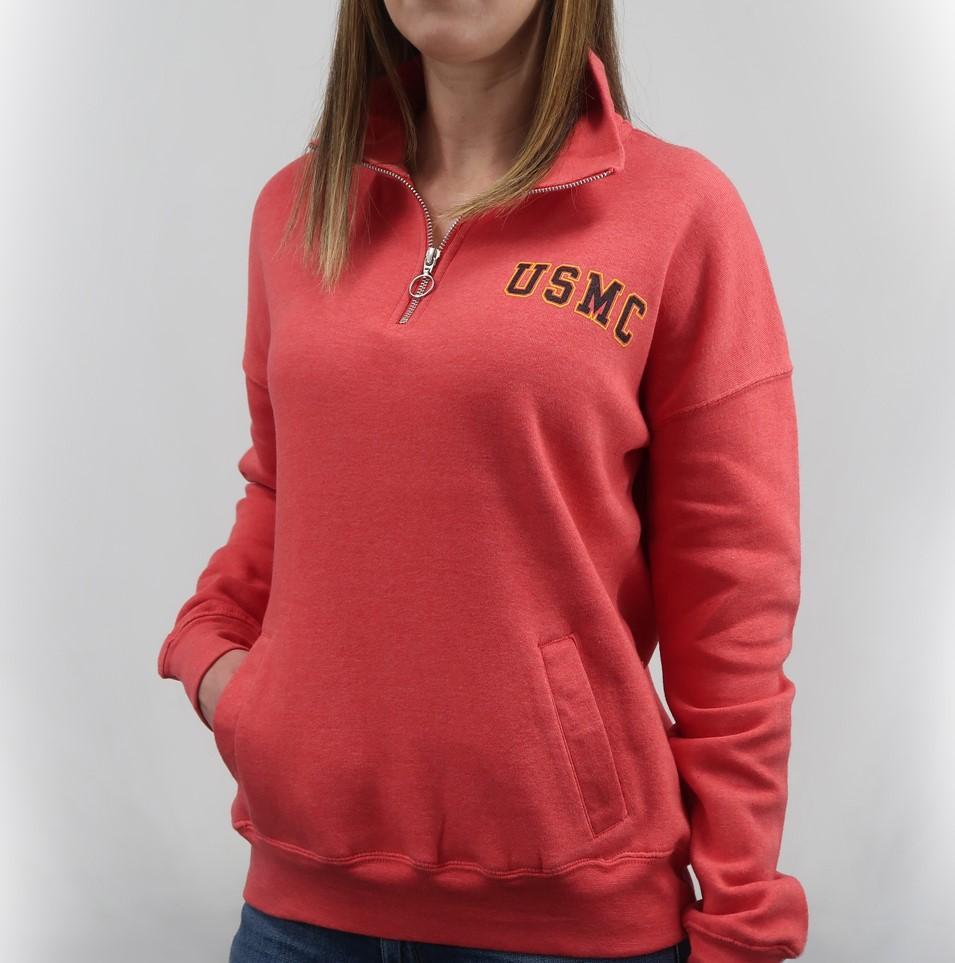 USMC LADIES DAKOTA QUARTER ZIP PULLOVER (RED) 3