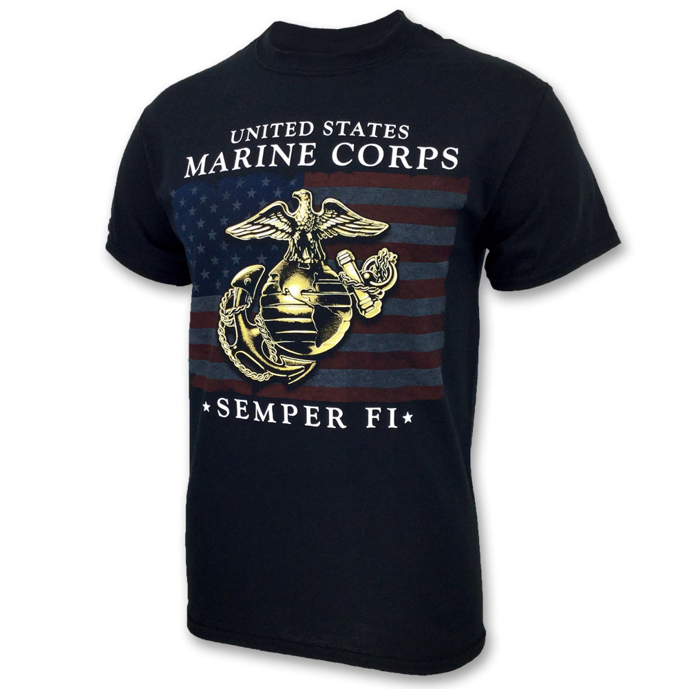 USMC SEMPER FI EGA FLAG T-SHIRT (BLACK) 2